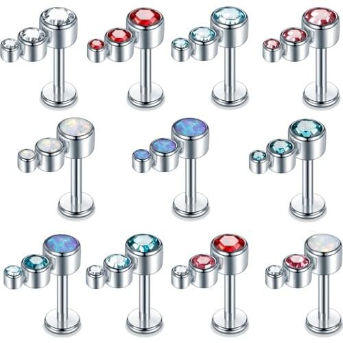 1PC 16G Surgical Steel Colorful Gem Labret Ring Lip Piercing Ear Cartilage Lip Earrings Piercing Helix Ear Piercing Body Jewelry