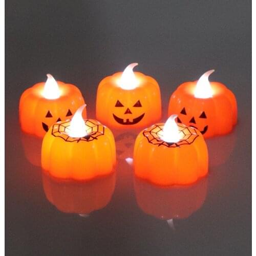 12 Pack LED Pumpkin Lights Halloween Decorations Jack-O'-Lantern Small Orange Flickering Tea Lights With Box