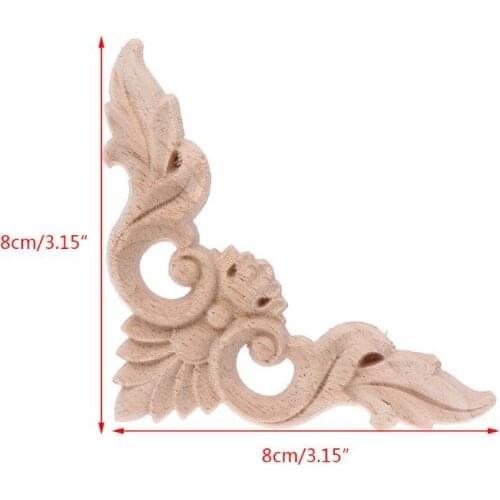 4pcs/set Wood Carved Corner Flower Onlay Applique Unpainted Frame Cupboard Cabinet Decal For Home Furniture Decor 8x8cm