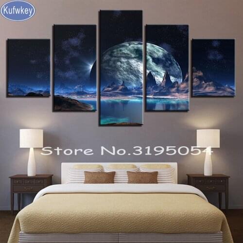5pcs/set,5d DIY Diamond Embroidery Lunar Starry Sky Mountain Lake Diamond Painting Cross Stitch square Mosaic home Decoration