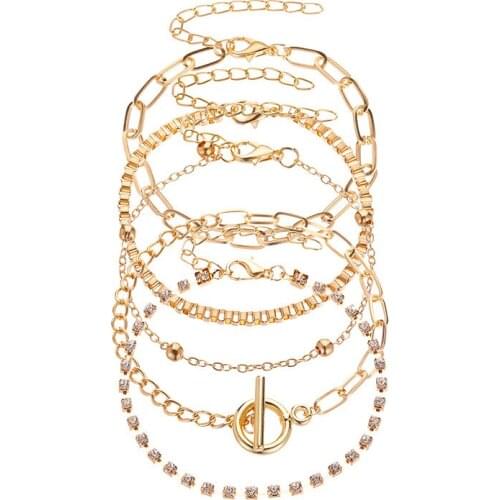 5pcs/set) Fashion Bracelets Sets for Women Link Chains Bracelets & Bangles Pulseras Femme Crystal Bracelet Jewelry Sets