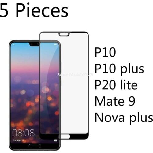 5 Pcs Full Cover Tempered Glass For Huawei P20 Lite P10 Plus Screen Protector For Huawei Mate 9 Nova Plus Protective Film Glass