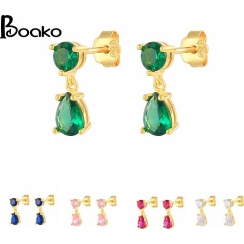 BOAKO Ins Emerald 925 Sterling Silver Earrings For Women Stud Earrings Gold/Silver Jewelry Ear Piercing Mom Gift 2021 Trend