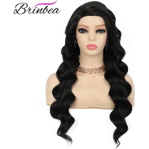 Brinbea 24 inches Synthetic Hair Lace Wig For Women Long Body Ocean Waves Wavy Heat Resistant Side Parted Swiss Lace Front Wigs