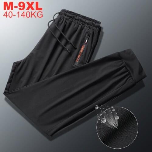 Summer Cool Mens Ice Silk Pants Large Size 9xl 8xl High Quality Elastic Trousers Casual Pants Men Breathable Sweatpants Male