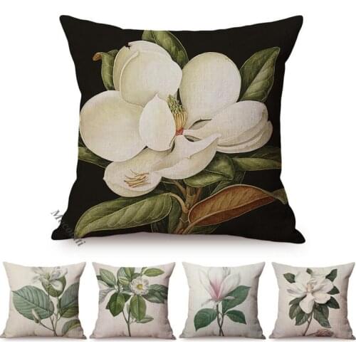 Magnolia Plant Style Pillow Case Watercolor Bouquet Tropical Flowers Cushions Cover for Sofa Home Decor Living Room Pillowcase