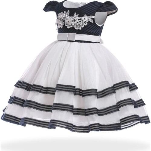 Baby Girl Clothes Children 3D Flowers Tulle Layered Graduation Party Wedding Gown Formal Girls Dress