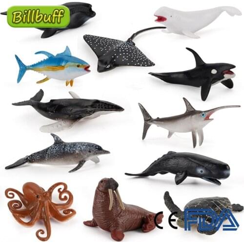 12Pcs Simulation Marine life Animal Mini Sea Turtle Fish Tuna Whale Action Figures Children Cognitive Collecting Model Toys Gift