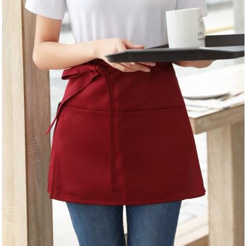 Half Waist Apron Cooking Apron Bar Hotel Home Kitchen Tea Shop Cafe Cooking Work Short Pinafore Women Men Aprons With Pockets