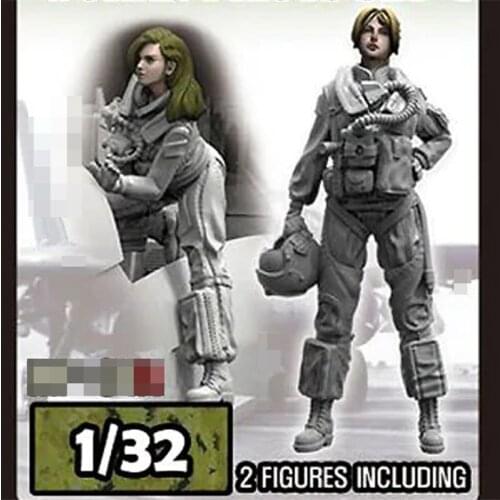 2PCS Resin Figure 1/32 Scale Model Kit US Navy Female Pilots Set Assembling Model Resin Kit Colorless Self-Assembled Toys R308