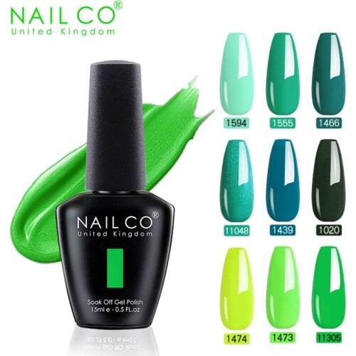 NAILCO 15ML Green Color Series Gel Nail Polish Nails Art Semi-permanent Hybrid UV Varnish Nail Supplies for Nail Polish Top coat