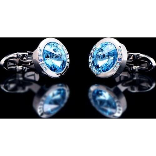 KFLK Luxury NEW shirt cufflinks for mens Gift Brand cuff button Blue Crystal cuff link High Quality abotoaduras Designer Jewelry