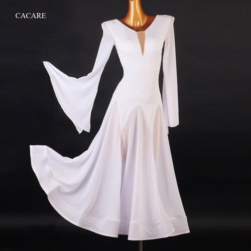 CACARE Classical Dance Clothes Costume Ballroom Competition Dresses Waltz Dress Standard Dresses D0853 Mesh Sleeve Big Hem