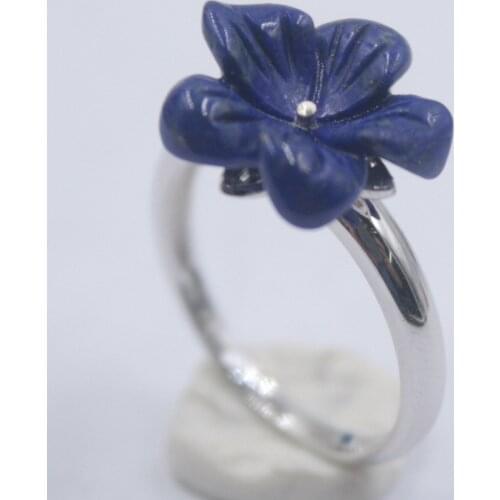 Pure S925 Silver &Lapis Lazuli Ring Retro Pattern 15mmW Charm Flower For Women US 5-9 Elegant Fine New Ring