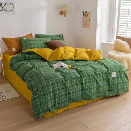 Green Plaid Bedding Sets Boys Girls Duvet Cover Set Bed Sheet Pillowcases Twin Full Queen King Size Bedclothes for Bedroom Decor
