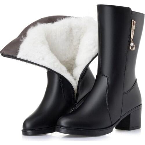 Krasovki Genuines Wool Women Warm Genuine Leather Platform for Snow Boots Fur Warm Shoes Plush High Boots Women Winter Boots