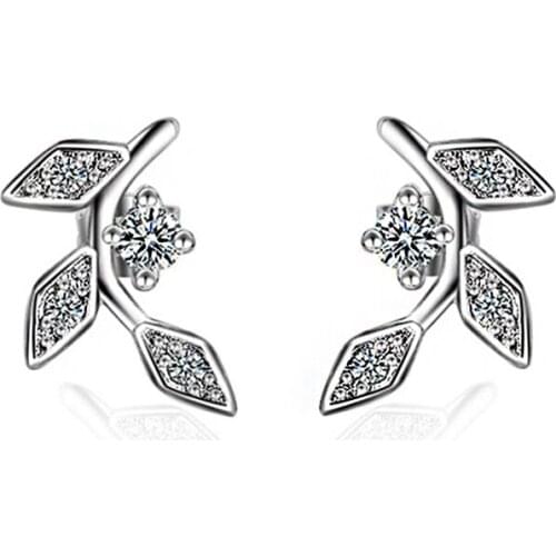 Tiny Zirconia Crystal Plated Leaf Stud Earrings Fashion Party Jewelry Lovey Earrings Gifts For Women Girls Bijoux Femme