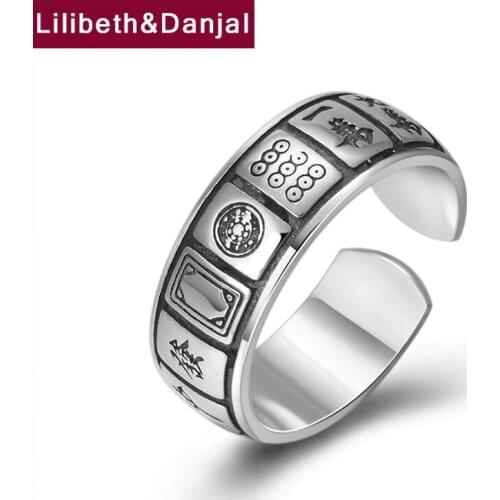 Lucky 2019 Couple Adjustable Custom Ring 100% 925 Sterling Silver jewelry Women Men Creative Mahjong statement Opening Ring R21