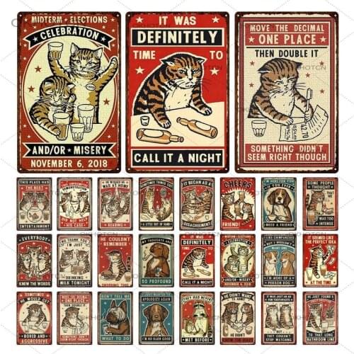 Cute Cat Metal Tin Signs Retro Plaque Metal Sign Lovely Wall Tin Poster Home Decor Pub Bar Park Wall Art Ironed Tin Painting