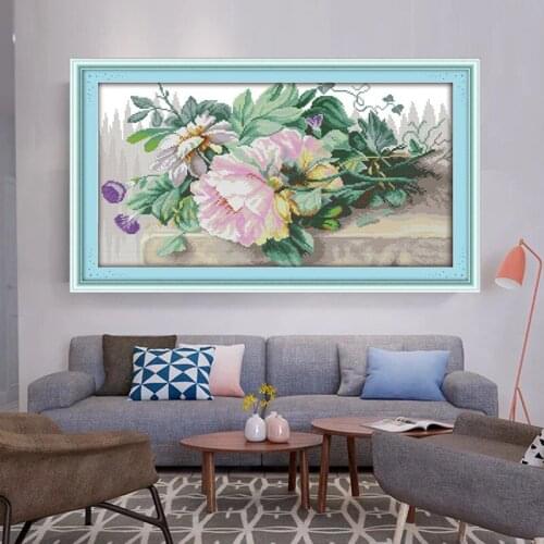 Flowers Printed Canvas Cross Stitch Kit Decorative Paintings 11CT Fabric 14CT Canvas DMC Embroidery Needlework Cross-stitch set
