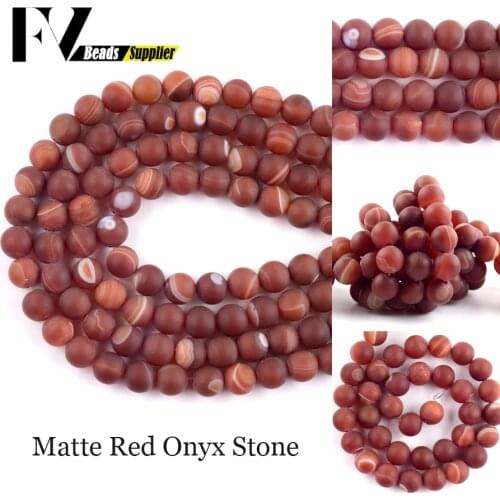 Natural Stone Matte Red Stripe Agates Onyx Beads 4mm-12mm Round Spacer Loose Beads For Jewelry Making DIY Bracelets Accessories