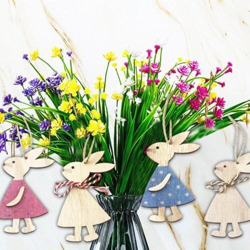New 1Pc 7*11cm Easter Rabbit Wooden Decoration DIY Wood Hanging Crafts Cute Bunny Easter Ornaments Wood Pendant Party Supplies