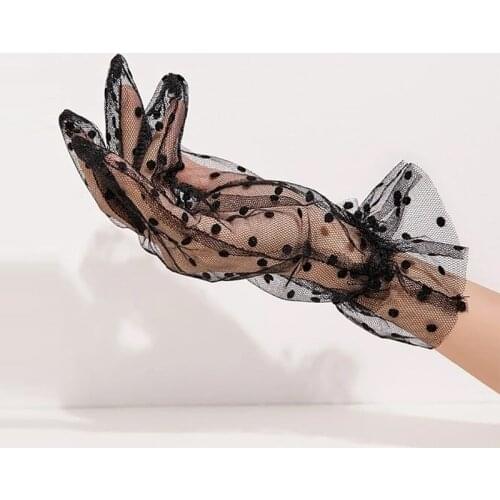 New Womens Sexy Guantes Transparentes Dot Print Black White Mesh Tulle Gloves Female Club Prom Party Dancing Dress Glove