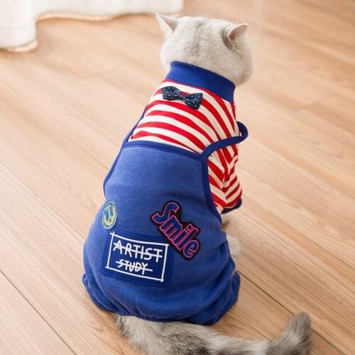 Cat Clothes Cute Cotton-Padded Clothes Blue Cat British Shorthair Kittens Winter Thermal Small Dog Pet Dog Suspender Pants