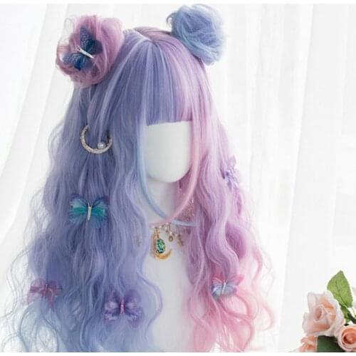 Harajuku soft girl lolita wig bunny Bonnie candy color Lolita long curly hair student sweet cute dreamy cocktail girl women wig