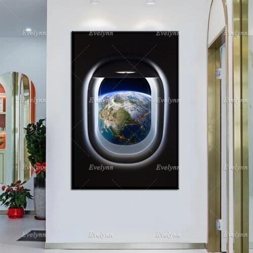 PLANET EARTH PRINT,Airplane Window Oil Painting Posters and Print on Canvas Wall Art Modular Pictures for Living Room Decoration