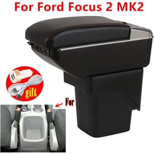 For Ford Focus 2 Armrests box central storage box For Focus Mk2 Retrofit parts Car Armrest with USB LED light Easy to install