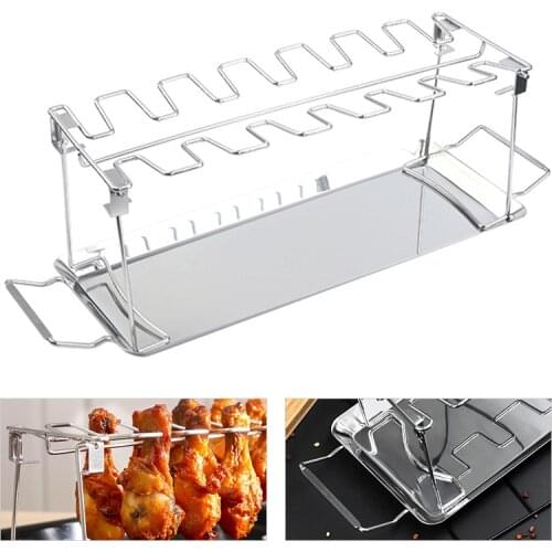 Stainless Steel Card Slot Beef Chicken Leg Rack Grill Clip Foldable Chicken Grill Oven Roaster Outdoor Travel Barbecue Tools