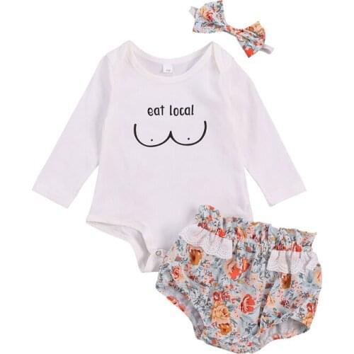 Pudcoco 0-18M Infant Baby Girl Romper+Ruffle Shorts+Headwear 3Pcs Outfits Sets Long Sleeve Button Floral Headband Clothing
