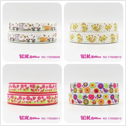 Q&N ribbon 7/8inch 22mm cat flower printed grosgrain ribbon webbing 50yards/roll for hair tie headband free shipping