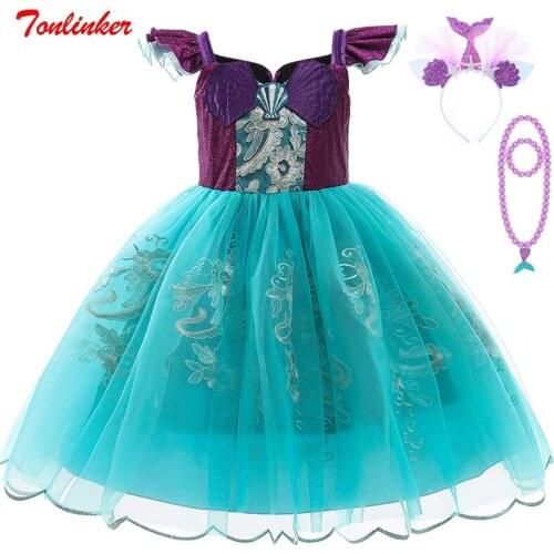 Chirstmas Girls Mermaid Princess Dress Cosplay Ariel Costumes Girl Carnival Fancy Halloween Party Dress Kids Holiday Dresses