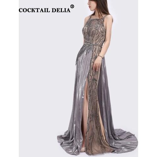 Grey Beading A-Line Evening Dress Long Luxury 2021 Dubai Elegant Ceremony Party Dresses Woman For Weddings Crystal Sleeveless