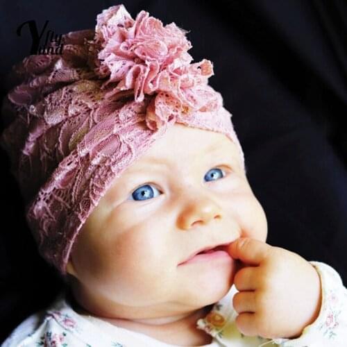 Yundfly 1 PCS Solid Color Handmade Flowers Baby Girls Hats Comfortable Breathable Lace Caps Newborn Headwear Clothing Decoration