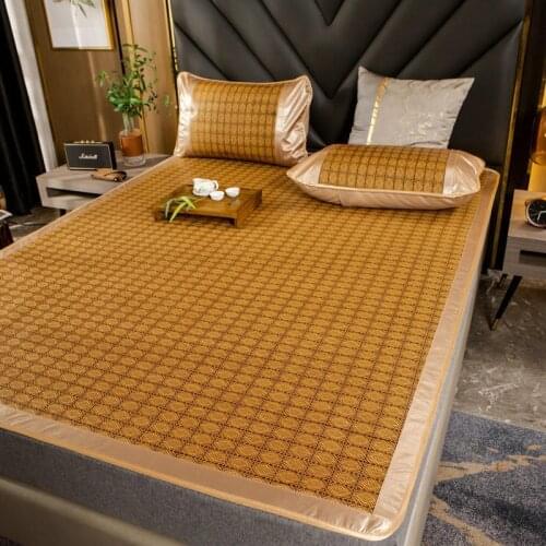 Summer Mat Kit Foldable Natural Plant Fiber Rattan Mat Bed Protection Pad Single Double Queen Size Formaldehyde Free