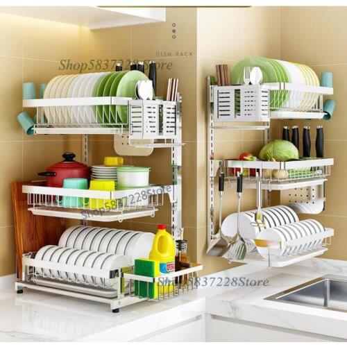 Perforation-free stainless steel dish rack drain rack wall-mounted drying tableware dishes and dishes storage box kitchen racks