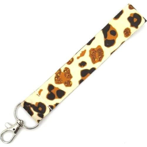 Leopard Print vintage 90s women kids Wristlet hand strap Lanyard keychain Phone Strap ID Badge Holder Key Chain Keyring cosplay