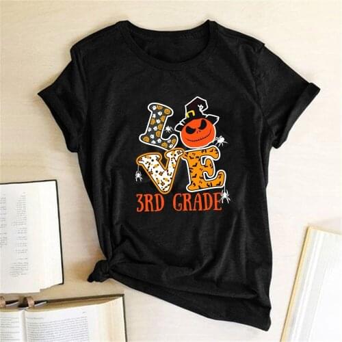 Love 3rd Grade Printed Halloween T-shirts Women Summer Aesthetic Clothes Vogue T Shirt Harajuku Crew Neck Graphic Tee Streetwear