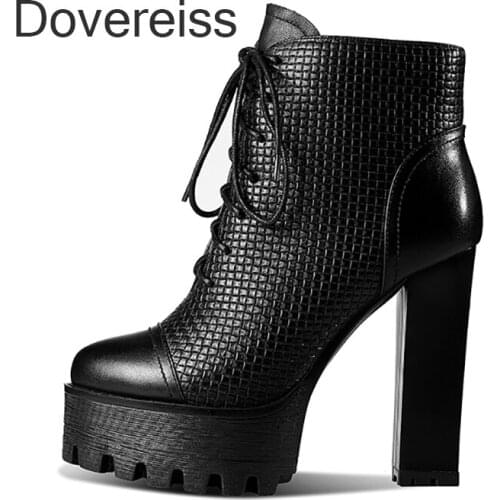 Dovereiss Fashion Female Boots Winter White Chunky heels Sexy Elegant Cross Tied Zipper Platform Boots Ankle Boots New 41 42 43