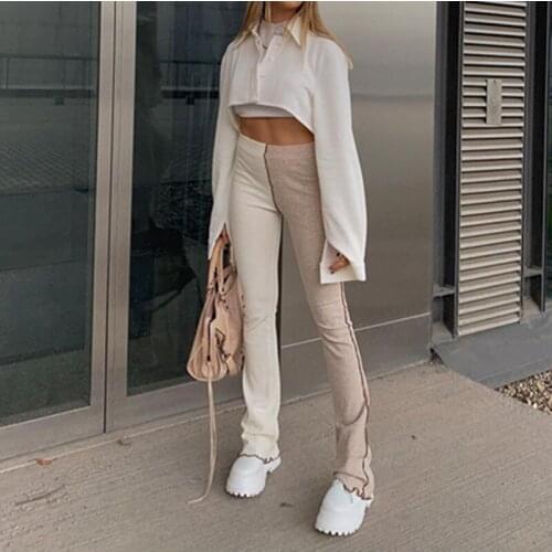 2021 Stripe Patchwork Fashion Fitness High Rise Flare Pants Trousers Streetwear Bottom Casual Women Long Pants Bodycon
