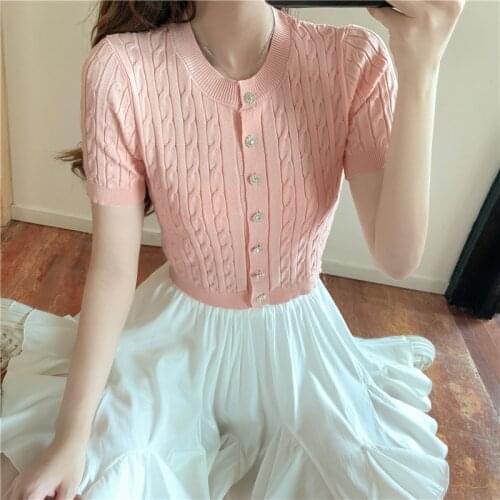 Cardigan Cropped Buttons Free Shipping WomenS New Design Feeling Senior Female Small Knitting Thin Summer Short-Sleeved Blouse