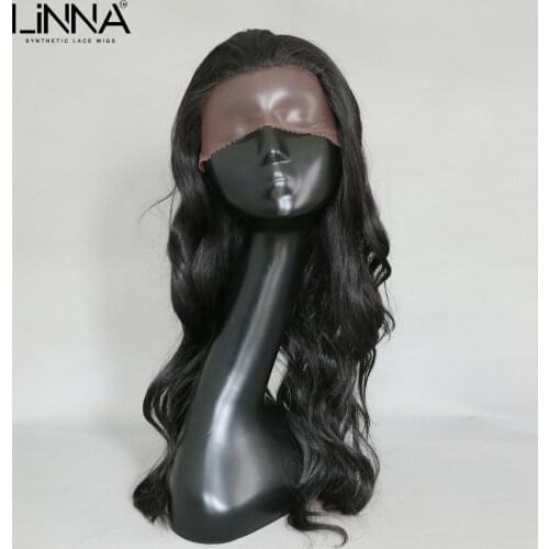 LINNA Pink Grey Synthetic Lace Front Wig For Women Long Natural Wave Hair Wig High Temperature Fiber Cosplay Wigs