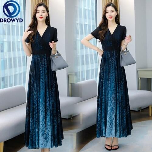 2021 Summer Blue Print Chiffon Beach Maxi Dress Women Vintage Red V-neck Sundress Fashion Elegant Chic Bodycon Party Vestidos