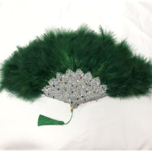 1pcs African Handmade Hand Fan Ladies Turkey Feather Applique HandFan for Wedding Party with Stones Double Side Feather Fans-30