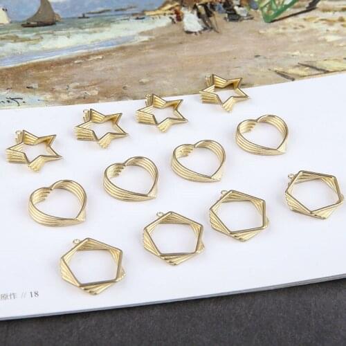 10pcs Korean Elegant Copper Drop Earrings Hollow Pendant Pentagram Heart Shape Geometric Earrings Girls Diy Jewelry Accessories