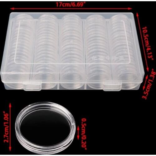 100 Coin Holder Capsules 27mm Round Box Plastic collectibles Storage Organizer