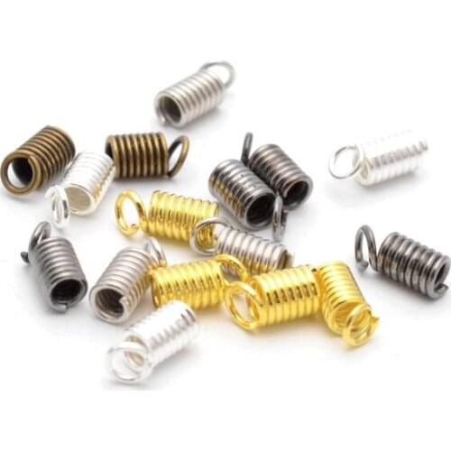 100PCs 9*4mm Spring Crimp Ends Fastener Connector Crimp Beads Fits 3mm Round Leather Cord DIY Necklace Jewelry making